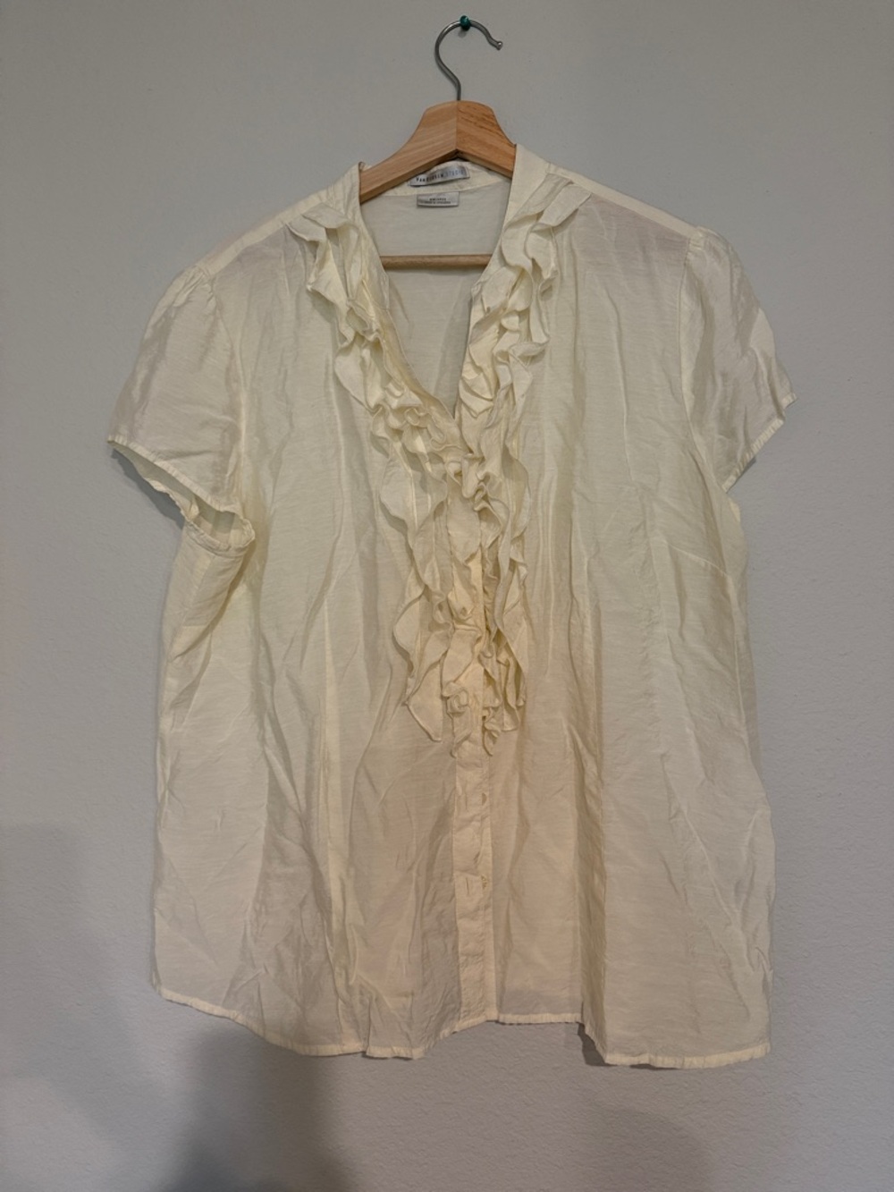 Van Heusen Cream Ruffle Button-Down Blouse